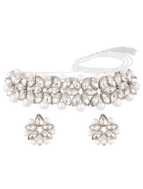 crystal choker floral necklace earrings set, white - 18057756 - Very Small Image - 1