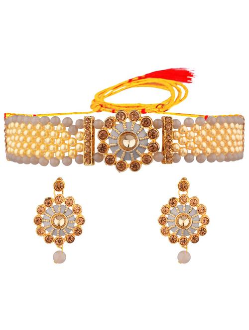 traditional crystal choker beaded necklace earrings set, grey - 18057793 - Very Small Image - 1