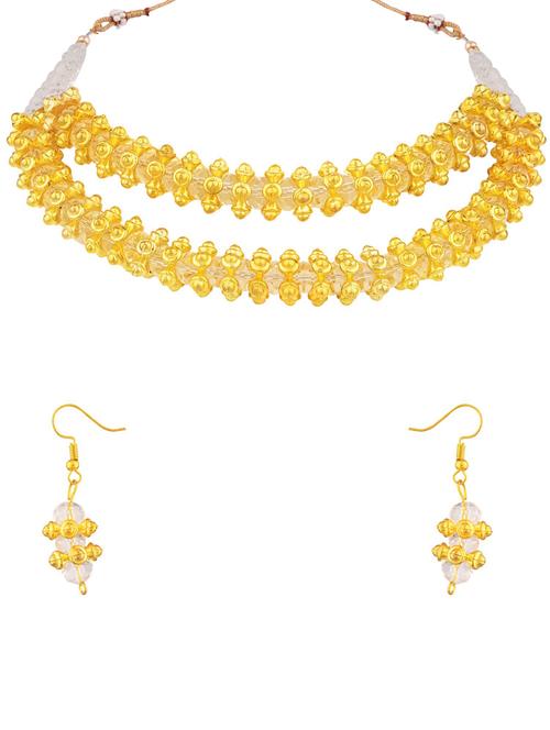 handmade choker layered strand beaded necklace earrings set, white - 18057801 - Very Small Image - 1