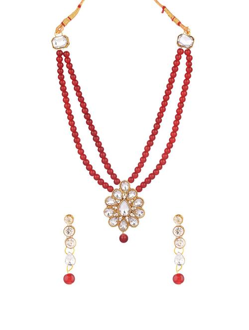 crystal floral pendant strand necklace earrings set, red - 18057805 - Very Small Image - 1