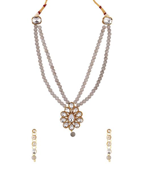 crystal floral pendant strand necklace earrings set, grey - 18057806 - Very Small Image - 1
