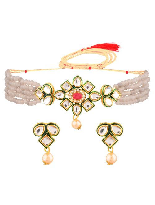 traditional crystal choker beaded necklace earrings set, grey - 18057831 - Very Small Image - 1