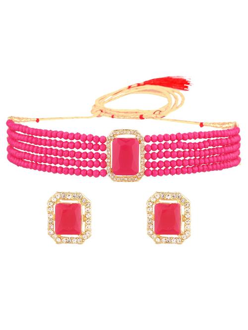 traditional crystal choker beaded necklace earrings set, pink - 18057834 - Very Small Image - 1