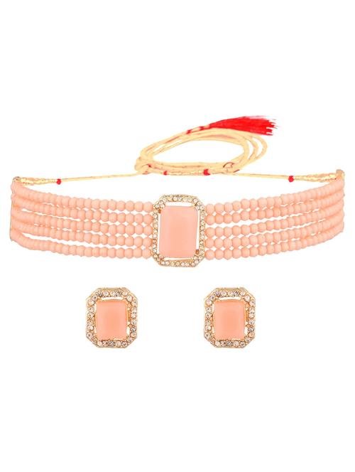 traditional crystal choker beaded necklace earrings set, beige - 18057837 - Very Small Image - 1