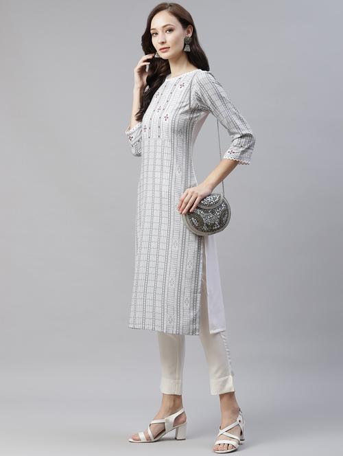 cream rayon straight kurta - 18058023 - Very Small Image - 1