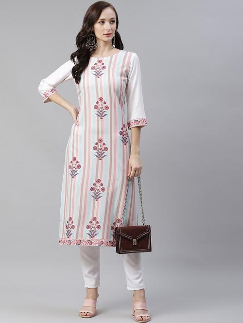 cream rayon straight kurta - 18058032 - Very Small Image - 1
