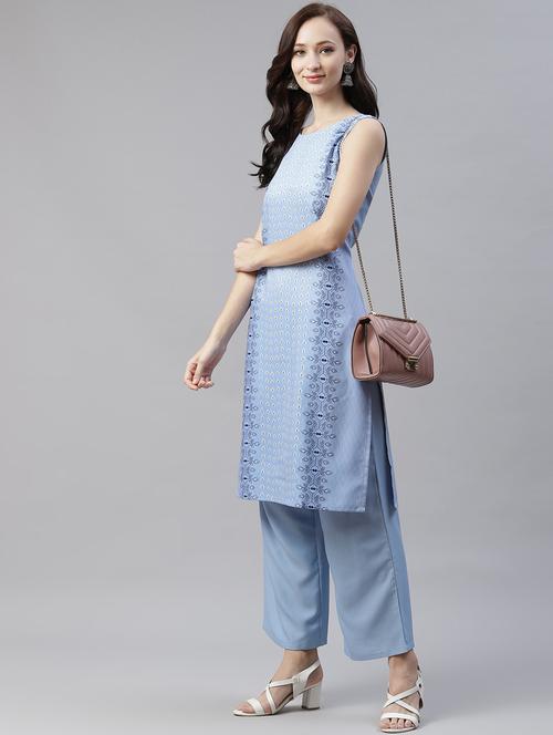 sky blue rayon straight kurta - 18058035 - Very Small Image - 1