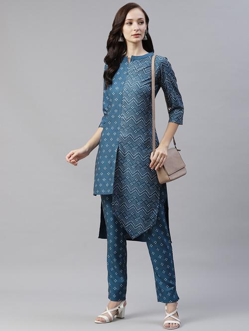 blue rayon asymmetric kurta - 18058051 - Very Small Image - 1