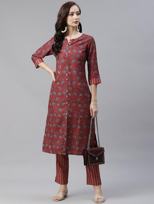 maroon rayon straight kurta - 18058053 - Very Small Image - 1