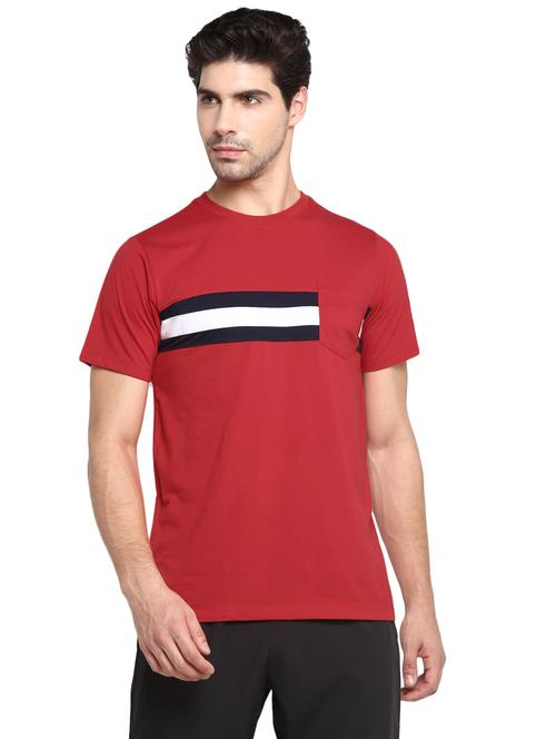 red crew-neck color block t-shirt - 18058386 - Very Small Image - 1