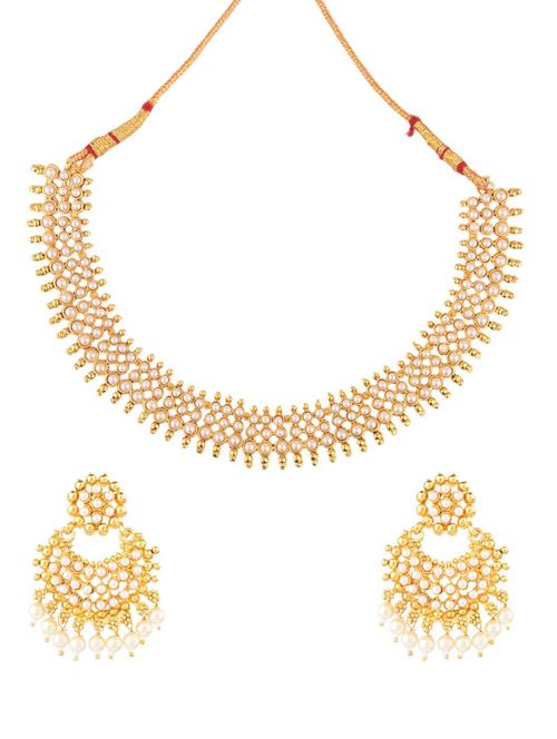 traditional beaded choker necklace earrings set, white - 18058584 - Very Small Image - 1