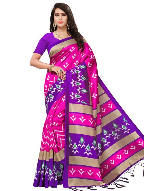 pink khadi printed saree with blouse - 18059161 - Very Small Image - 1