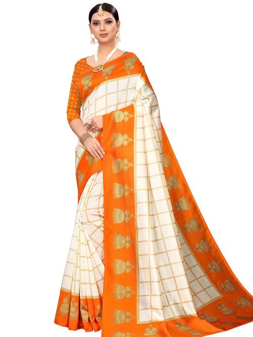 check printed saree with blouse - 18059220 - Very Small Image - 1