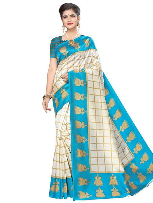 check printed saree with blouse - 18059221 - Very Small Image - 1
