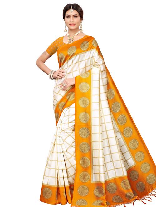 check printed saree with blouse - 18059227 - Very Small Image - 1