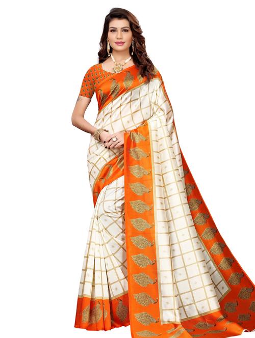 check printed saree with blouse - 18059236 - Very Small Image - 1
