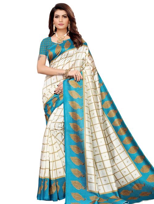 check printed saree with blouse - 18059238 - Very Small Image - 1