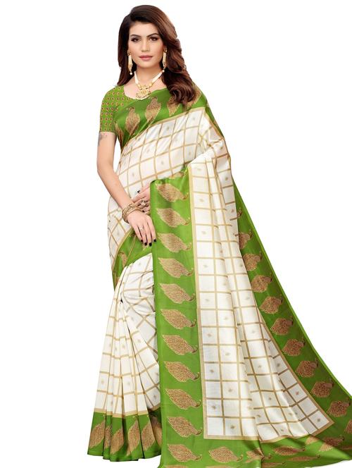 check printed saree with blouse - 18059239 - Very Small Image - 1