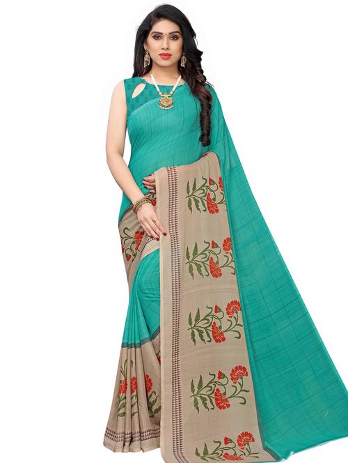 check printed saree with blouse - 18059291 - Very Small Image - 1