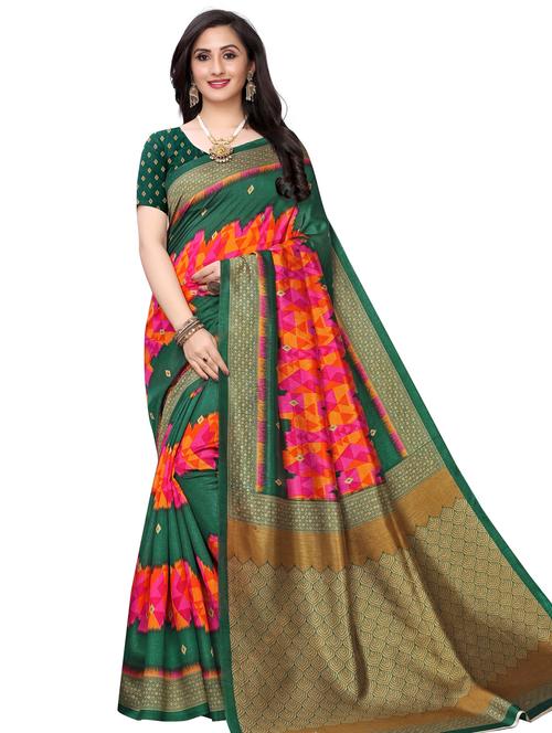 orange art silk printed saree with blouse - 18059304 - Very Small Image - 1