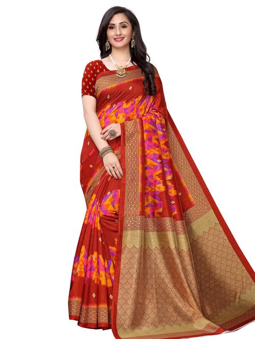 orange art silk printed saree with blouse - 18059305 - Very Small Image - 1