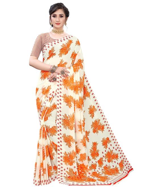 floral printed saree with blouse - 18059318 - Very Small Image - 1