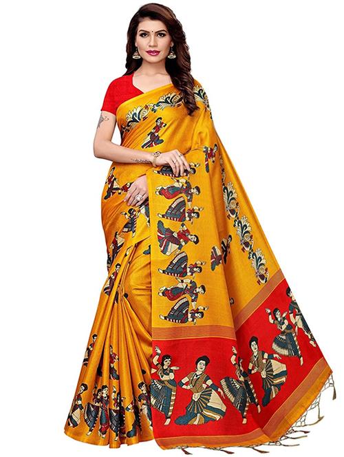 yellow khadi printed saree with blouse - 18059347 - Very Small Image - 1