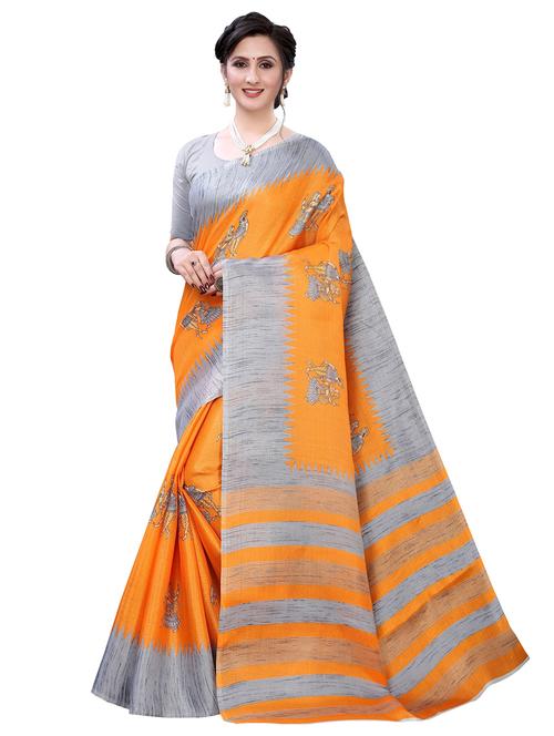 orange khadi printed saree with blouse - 18059363 - Very Small Image - 1