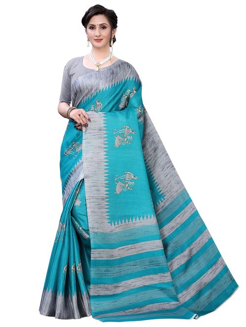 blue khadi printed saree with blouse - 18059364 - Very Small Image - 1