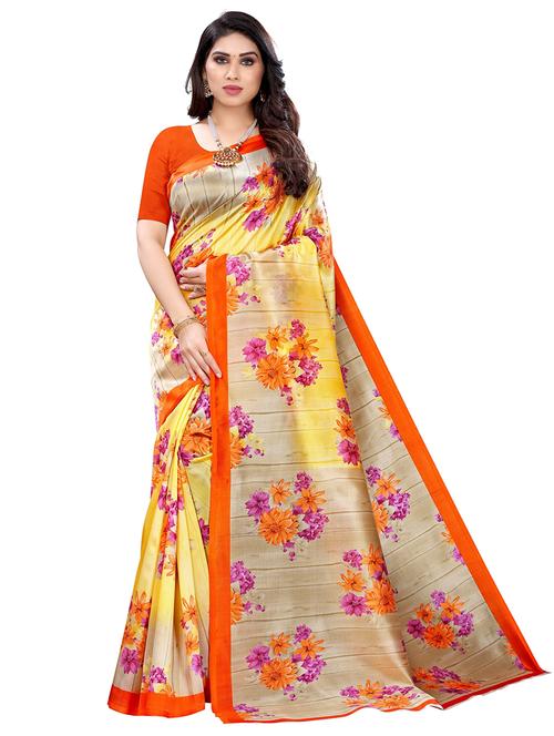floral printed saree with blouse - 18059401 - Very Small Image - 1