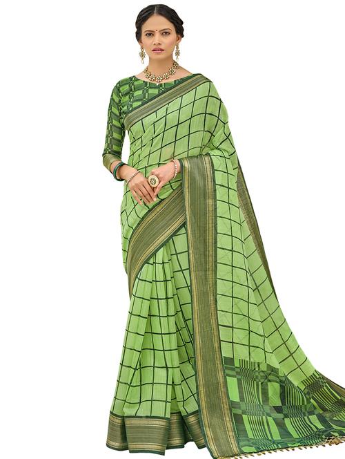 check printed saree with blouse - 18059568 - Very Small Image - 1