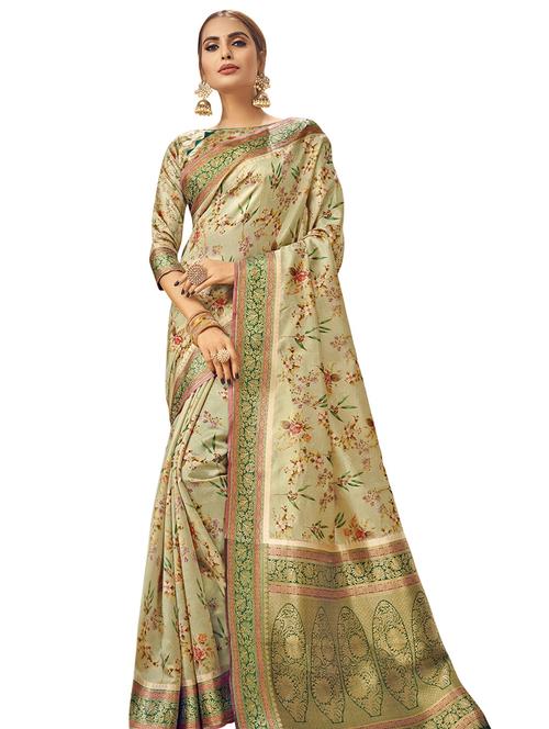 floral printed saree with blouse - 18059575 - Very Small Image - 1