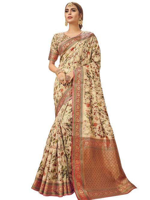 floral printed saree with blouse - 18059577 - Very Small Image - 1