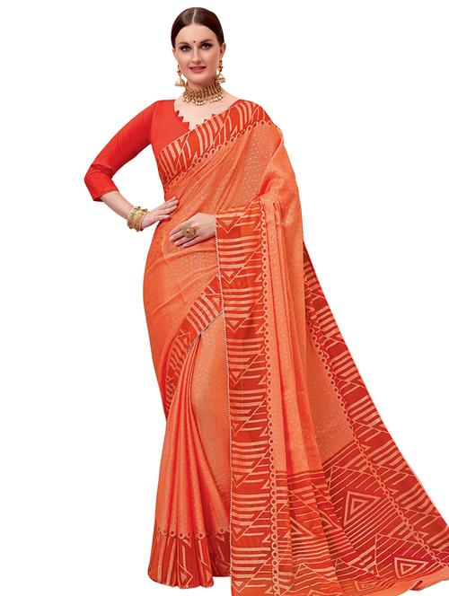 foil printed saree with blouse - 18059582 - Very Small Image - 1