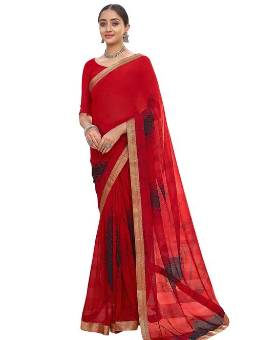 floral printed saree with blouse - 18059633 - Very Small Image - 1