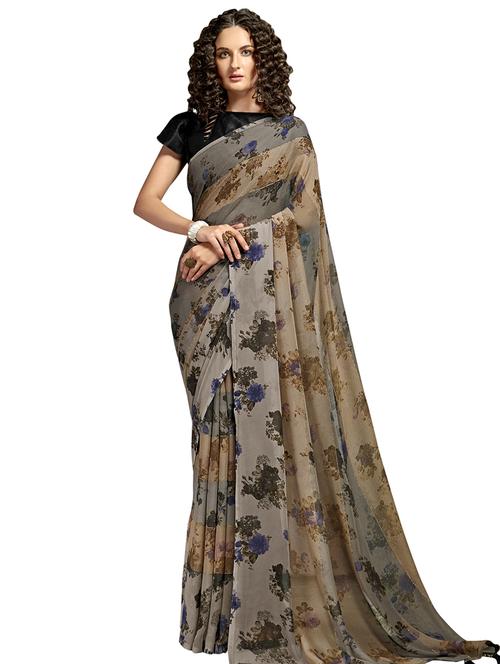 floral printed saree with blouse - 18059658 - Very Small Image - 1