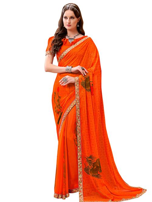 floral printed saree with blouse - 18059662 - Very Small Image - 1
