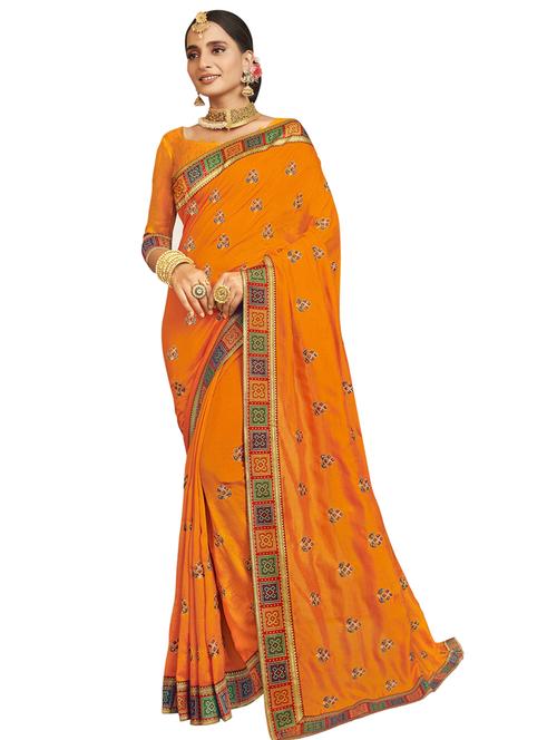 mustard embroidered saree - 18059815 - Very Small Image - 1