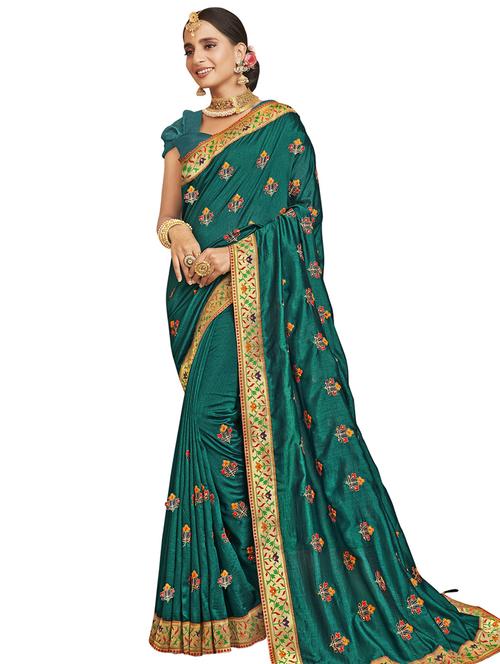 self design embroidered saree with blouse - 18059817 - Very Small Image - 1