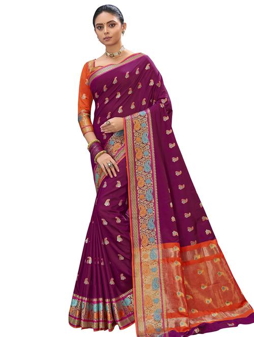 self design woven saree with blouse - 18059825 - Very Small Image - 1