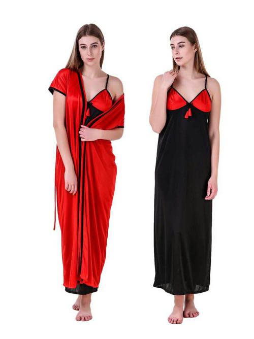 ankona women satin with robe nighty - 18060095 - Very Small Image - 1