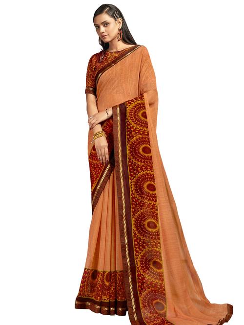 lace bordered printed saree with blouse - 18060399 - Very Small Image - 1