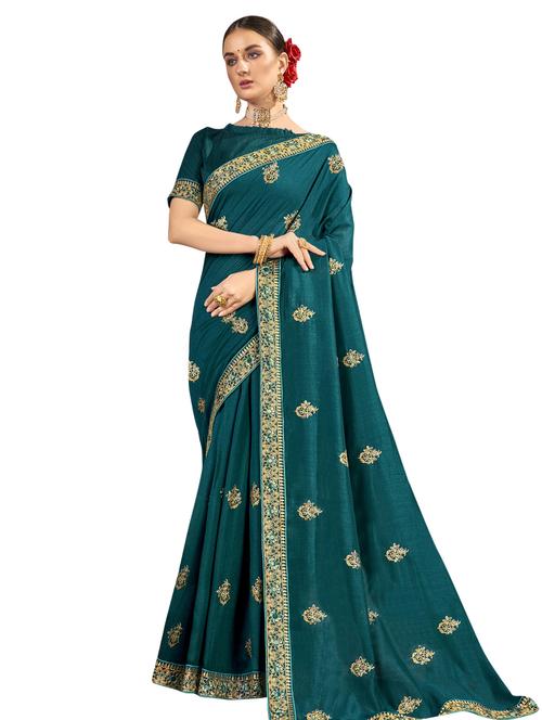 lace bordered embroidered saree with blouse - 18060606 - Very Small Image - 1