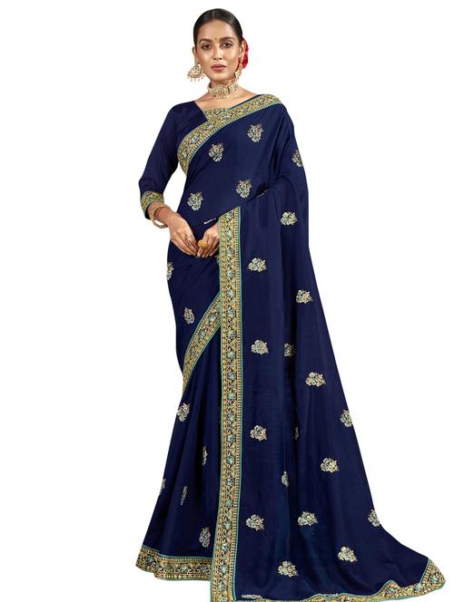 lace bordered embroidered saree with blouse - 18060608 - Very Small Image - 1