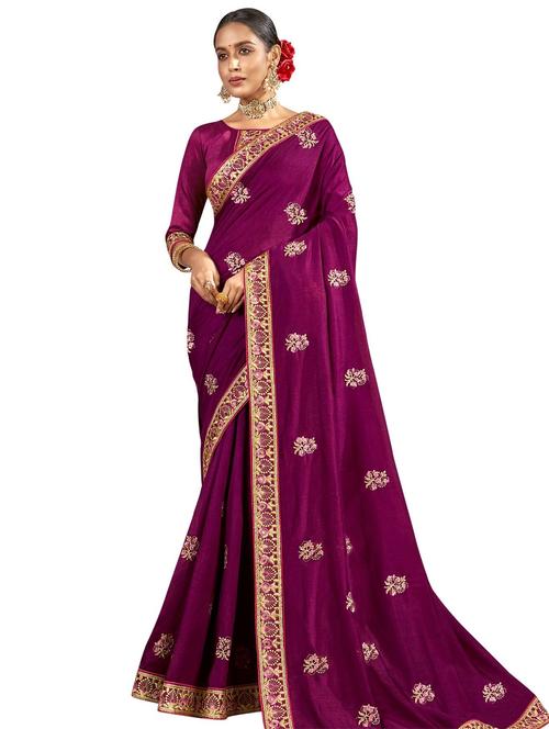 lace bordered embroidered saree with blouse - 18060610 - Very Small Image - 1
