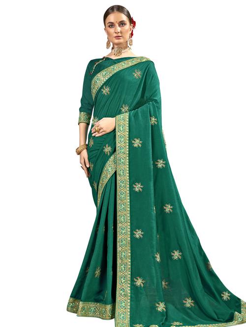 lace bordered embroidered saree with blouse - 18060611 - Very Small Image - 1
