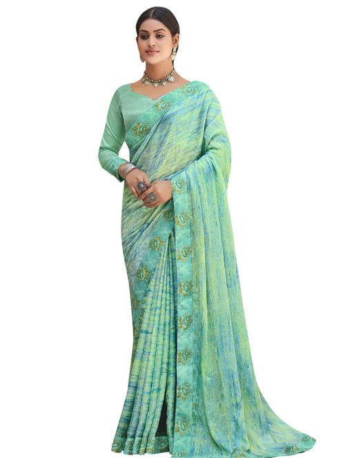 lace bordered printed saree with blouse - 18060662 - Very Small Image - 1