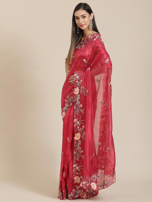 ethnic motifs embroidered saree with blouse - 18061694 - Very Small Image - 1