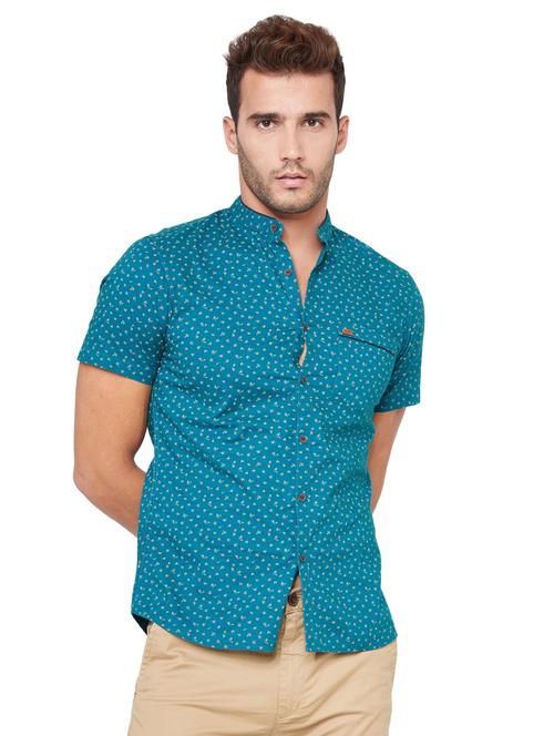 ai aqua blue printed casual shirt - 18061970 - Very Small Image - 1