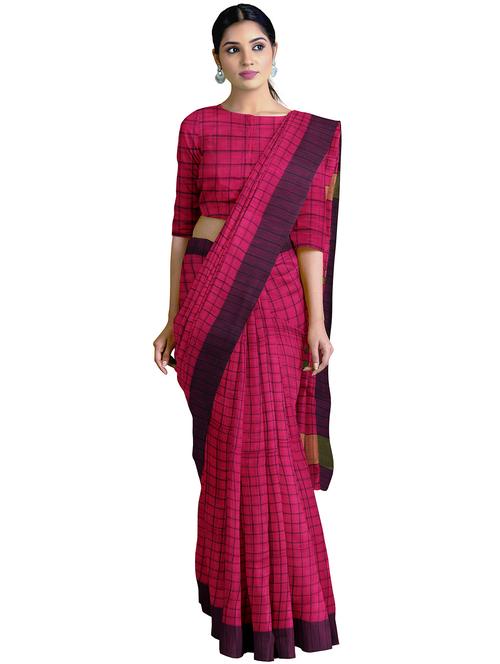 checkered handloom saree - 18065911 - Very Small Image - 1